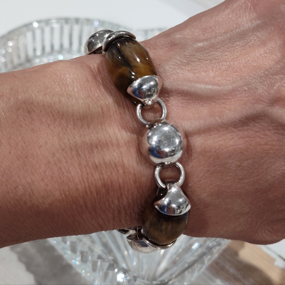 Sterling Silver & Tiger's Eye Bracelet - Picture 3 of 4